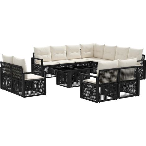 Conjunto de sofás de jardín 12 uds. Negro y Blanco Crema vidaXL (1/5)
