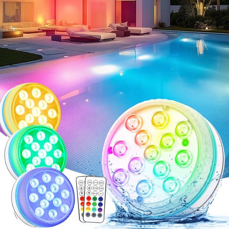 Lumiere Piscine LED Submersible avec Télécommande Éclairage Etanche Lampes IP68 Étanche Lumières Sous-marines Pour Aquariums, Baignoire, Étangs (4 Pièce) (1/5)