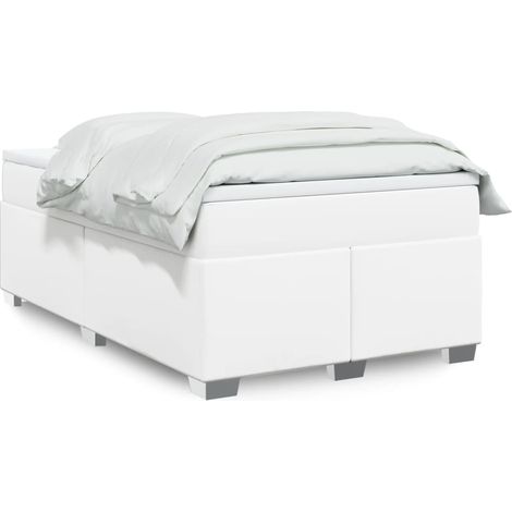 Boxspringbett mit Matratze Weiß 120x200 cm Kunstleder