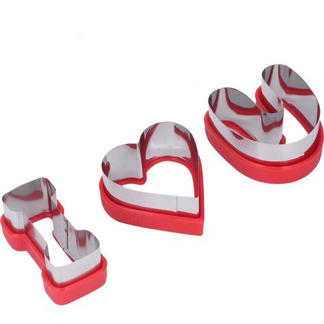 Set mit 3 Ausstechformen aus Edelstahl, Valentinstags-Kuchenformen, Ausstechformen für Kekse und Gemüsesandwiches, rot (1/5)