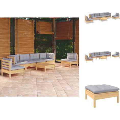 Gartenmöbel-Sets - Living 7-tlg. Garten-Lounge-Set mit Grauen Kissen Kiefer Massivholz (1/5)