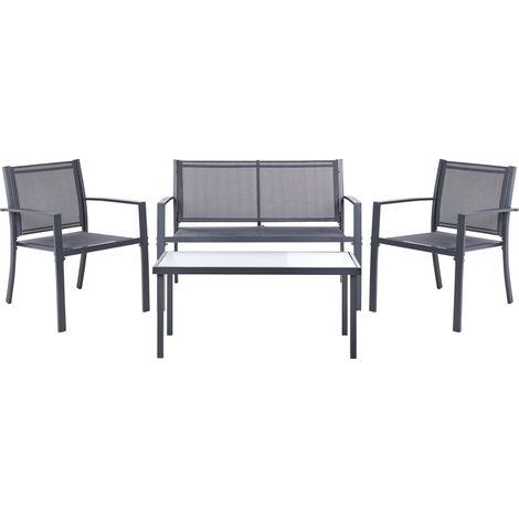 Garden Sofa Set Dark Grey Steel Lounge Set 4 Seater Set with Table Industrial Modern Style Garden Patio Balcony TAVOLETO