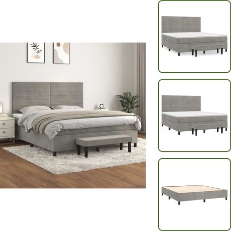 Boxspringbett mit Matratze Hellgrau 160x200 cm Samt - Samtbett - Boxspringbett - Doppelbett - Bettauflage - Bettdecke