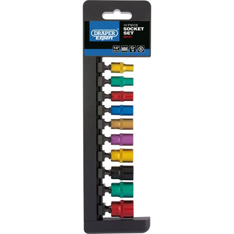Draper 1/4" Sq. Dr. Metric Coloured Socket Set (10 Piece) (50151) (1/5)