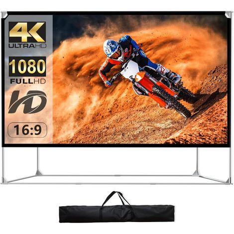 Écran de projecteur 150 Pouces,16:9 HD 4K Grand Ecran Videoprojecteur Portable Anti-Plis Projection avec Sac de Transport pour intérieur et extérieur Écran pour Cinéma Maison, Fête,Commercial (1/5)