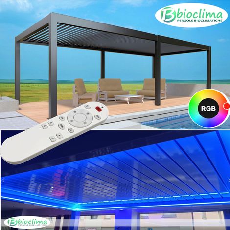 Pergola bioclimatica 8x4m apertura lamelle motorizzata con impianto led rgb - Antracite (1/5)
