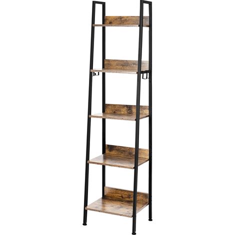 Étagère escalier de rangement ouverte en MDF et métal, 5 niveaux, 40x36x170 cm, couleur chêne foncé et noir (1/5)