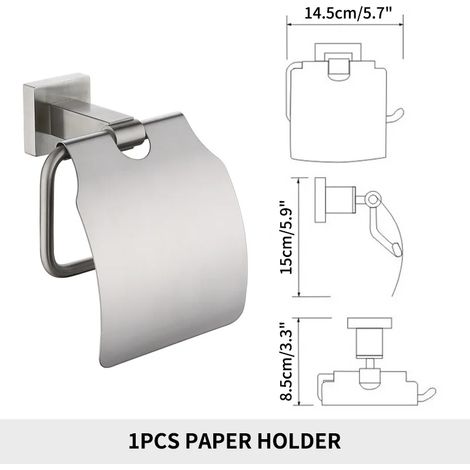 Porte-papier toilette noir mat (nickel brossé SQ) avec support pour téléphone, fixation murale, accessoire de salle de bain en acier inoxydable, finition or brossé (1/5)