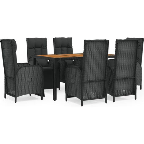 Maison Exclusive - 7-tlg. Garten-Essgruppe mit Kissen Schwarz Pol