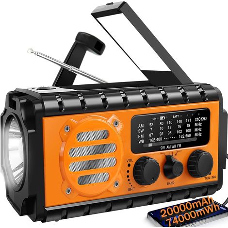 Multifunctional flashlight with weather and emergency radio function, hand-crank SW/AM/FM flashlight, solar rechargeable flashlight (1/5)