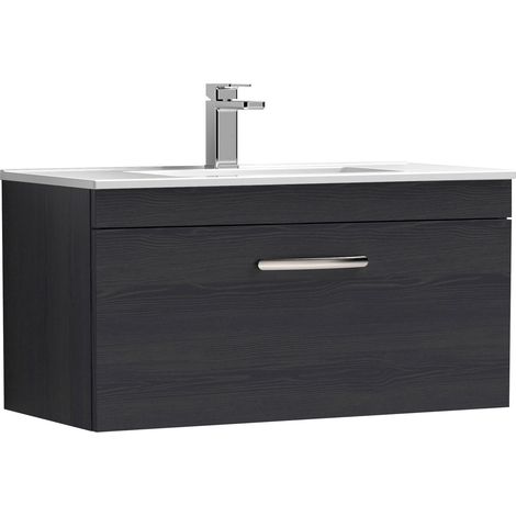 Nuie Athena Wall Hung 1-Drawer Vanity Unit with Basin-2 800mm Wide - Charcoal Black (1/10)