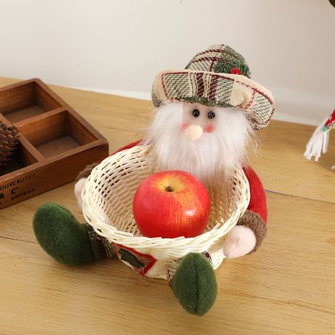 Christmas doll bamboo basket desktop ornament, Christmas Eve apple basket, Christmas decoration, cartoon candy basket ornament
