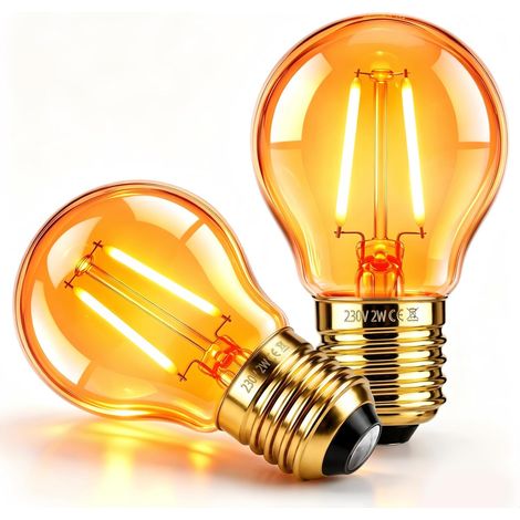 LED Vintage Filament Ampoule Edison E27 2W(Equivalent 20W Incandescence), Verre Ambré Blanc Chaud 1800K, G45 Globe Rétro, Non Dimmable, Décorative pour Chambre à Coucher Maison Bars Café, Lot de 2 (1/5)
