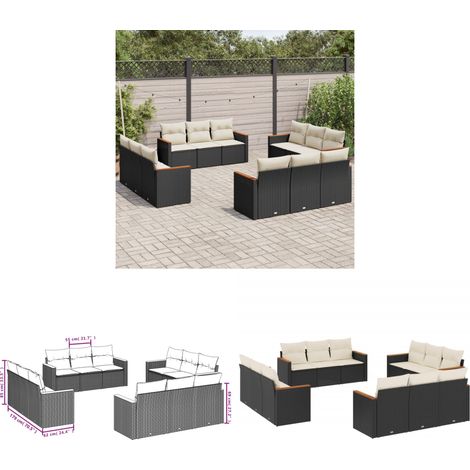 12-tlg. Garten-Sofagarnitur mit Kissen Schwarz Poly Rattan - Gartensofas - Outdoor Möbel - Gartenmöbelset - Rattan Gartenmöbel - Polyethylen Gartenmöbel - Home & Living (1/3)