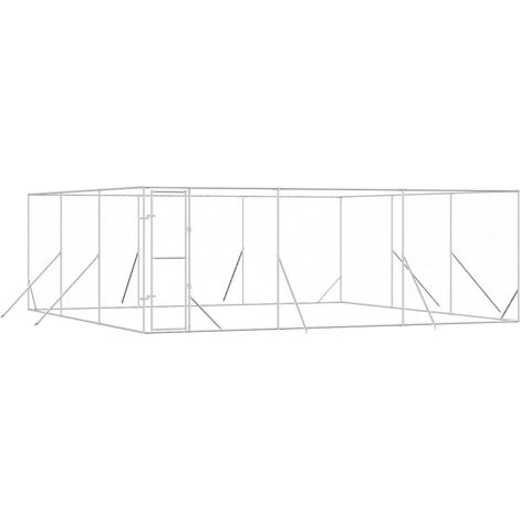 Chenil d'extérieur pour chiens argenté 6x6x2 m acier galvanisé