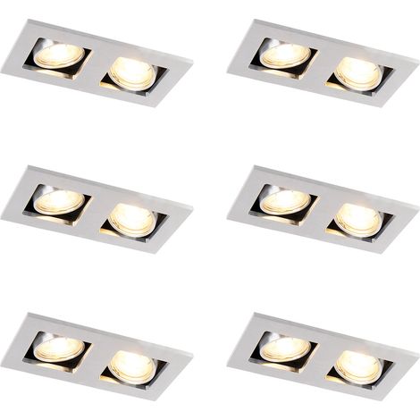 Set mit 6 Rechteckiger Einbauspot aus 2-flammigem Aluminium - Qure