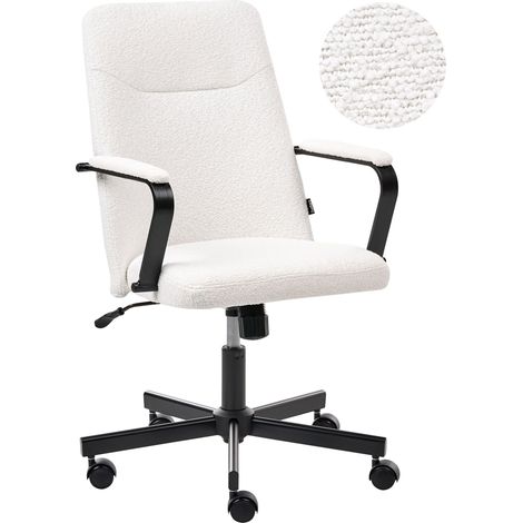 Office Chair White Boucle Swivel Adjustable Height with Armrests Home Office Study Traditional Modern CAROGA