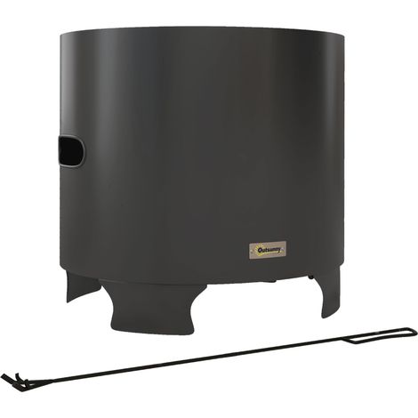 Brasero sans fumée foyer à bois extérieur rond portable métal tisonnier noir diamètre 45 cm