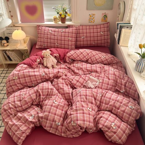 Ultra-weiche Bettwäsche aus gewaschener Baumwolle, Kategorie A, Baby - 4-teiliges Set mit Bettbezug, Spannbettlaken und Bettlaken für 180x200cm Bett (Bettbezug 180x220cm), ideal für Studentenzimmer-ls