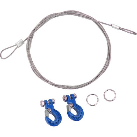 Lot de 2 crochets de remorque RC en alliage d'aluminium robustes avec câble en acier pour voitures télécommandées 1/10 (bleu). (1/5)
