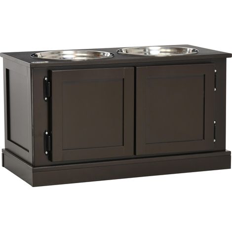 Gamelles surélevées avec rangement, 2 gamelles, pour grands chiens, gamelle d'eau, gamelle de nourriture, support pour gamelles, 60 cm x 30 cm x 34 cm, couleur café (1/5)