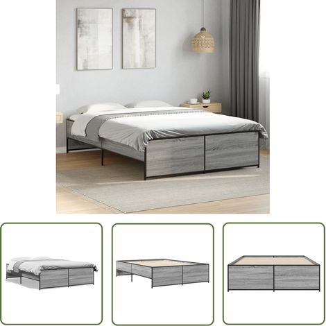 The Living Store Cadre de lit sans matelas sonoma gris 120x190 cm - Cadre De Lit - Lit Double - Lit Design - Lit Moderne - Sommier (1/5)