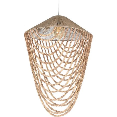 Suspension en jute et bois style naturel pour salon moderne - Naturel bois clair et jute (1/5)