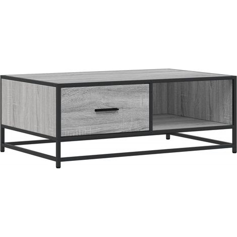 Mesa de centro estilo industrial con cajón 90 x 57 x 35 cm madera de ingeniería gris y metal DEC040159