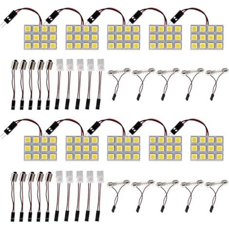 10 pcs Blanc 5050 12-SMD Panneau Led Dome Light Lampe Auto Voiture Lecture Intérieur Lampe DC 12V Avec T10/BA9S/Festoon Adaptateurs (1/2)