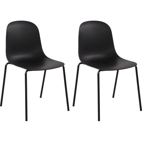 Lot de 2 chaises de jardin en plastique noir et cadre robuste à quatre pieds en acier 100007326