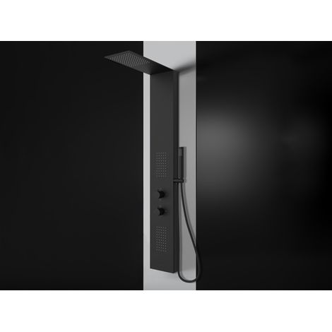 LANERI Slim-Duschpaneel mit Hydromassage aus schwarzem Edelstahl matt – 3-Wege-System mit Massagejets, Slim-Duschkopf und Handbrause – Modernes Design (1/4)