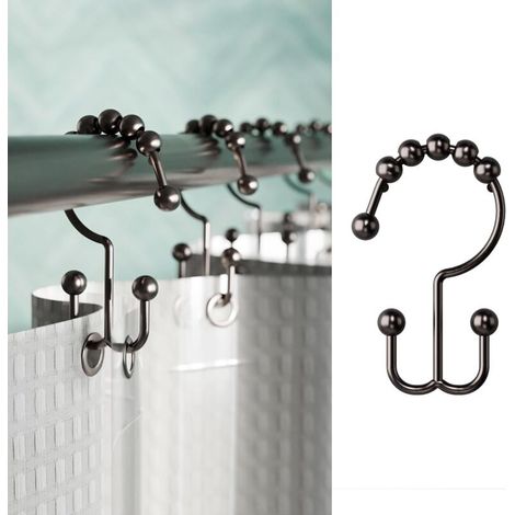 Lot de 12 Anneaux de Douche en Métal Noir, Double Glissement, Bronze Huilé, Pour Rideaux et Doublures (1/5)
