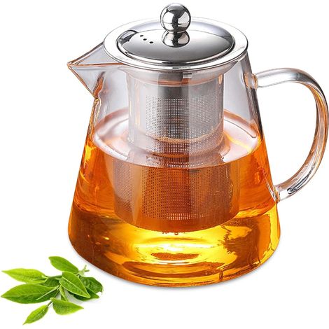 Théière en verre de 1,3 l : théière avec infuseur, service à thé en verre borosilicate protection contre la surchauffe, théière pour tous les jours, infuseur à thé pour feuilles en vrac, théière en (1/5)