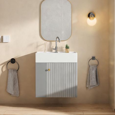 Lavabo suspendu avec meuble de rangement gris clair 55 cm (1/5)