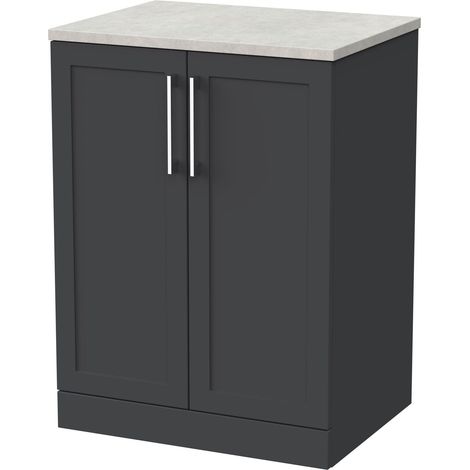 Stonnall Traditional Floor Standing 2 Door Vanity Unit with White Sparkle Laminate Worktop, 600mm, Dark Grey