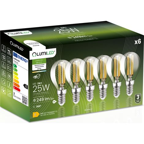 6x LED-Lampe E14 Kugel P45 2W = 25W 249lm 4000K Neutralweiß 360° Glühfadenbeleuchtung