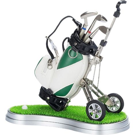 Porte-stylos pour sac de golf, stylos de golf - Sac de miniature avec chariot, 3 stylos clubs de,Souvenirs de, cadeaux de Noël pour papa, mari, golfeurs adultes