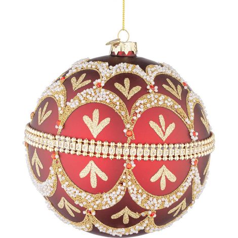 Bizzotto Sfera di Natale Beloved D 150 Mm Vetro Rosso con Brillanti e Perle