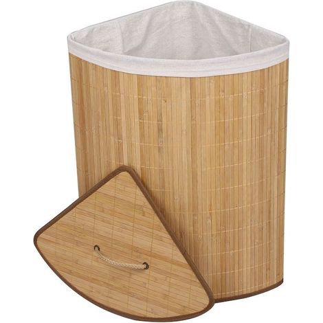 Panier à linge d'angle en bambou 57 l : Pratique brun clair (1/5)