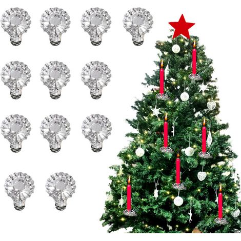 Jeffergarden (12 pièces) Pinces à bougies de Noël, pinces porte-bougies en fer forgé, décorations pour sapin de Noël, pinces en fer en forme de fleur - argentées - style queue d'hirondelle-DOU