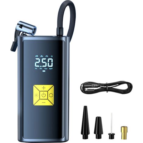 Pompe à air multifonctionnelle 150 PSI, compresseur d'air sans fil, gonfleur de pneus électrique portable avec lumière LED et fonction d'arrêt automatique pour pneus de voiture, moto, vélo et ballons (1/5)