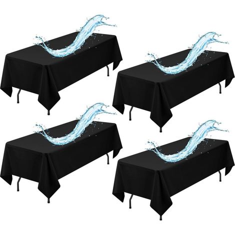 4x Tischdecke Schwarz 153x260 cm, wasserabweisend, Polyester, rechteckig