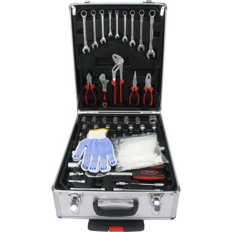 Coffret à outils 899 pièces avec 4 tiroirs, mallette à roulettes en aluminium et plastique, couleur argent (1/5)