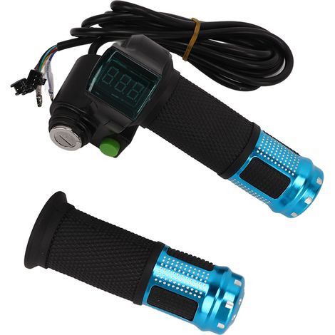 Poignées d'accélérateur pour vélo électrique (paire) avec verrouillage à écran rouge, 12 V à 99 V, clés incluses, couleur bleue. (1/5)