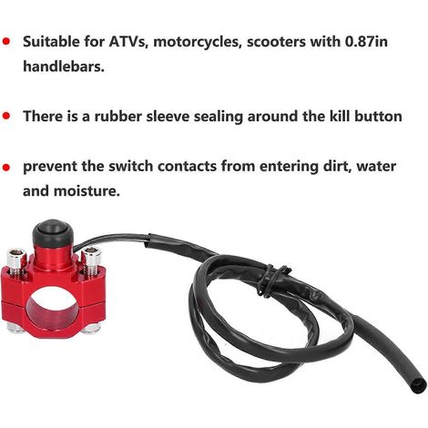 Interrupteur d'arrêt moteur universel avec plaque de montage pour guidons de moto et quad de 7/8 po (1/4)