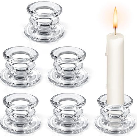 6 bougeoirs en verre transparent, parfaits pour décorer tables de mariage, Noël et fêtes. (1/5)