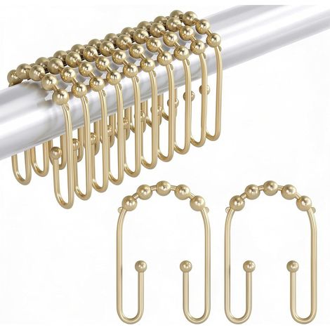 12 Crochets Dorés pour Rideau De Douche, Crochets Doubles Antirouille pour Salle De Bain (1/5)