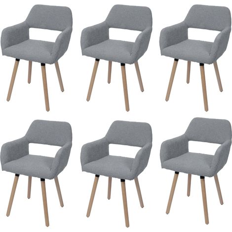 [NON UTILIZZATO] Set 6x sedie da pranzo HHG-873 II, poltroncina cucina imbottita, legno Stoffa/tessuto bouclé (450g/m²), grigio