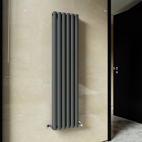 ELEGANT Central Heating Radiator 1600 x 354mm Vertical Anthracite Double Panel Oval Column Rad + Thermostatic Radiator Valves (1/5)