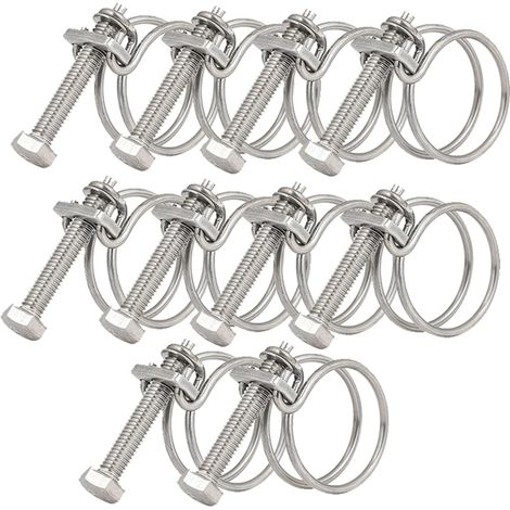 Colliers de serrage à double fil 36-40 mm, 10 clips de tuyau en acier inoxydable 201, attache universelle pour tuyau de plomberie réglable (lot de 10) (1/5)